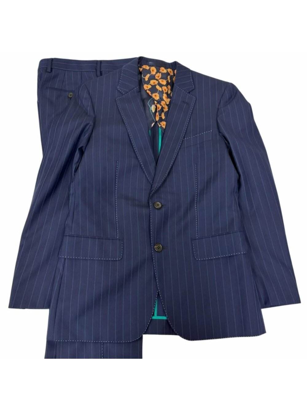 Loro Piana Paul Smith Silk Blend Fabric Striped Pattern Single Suit Navy